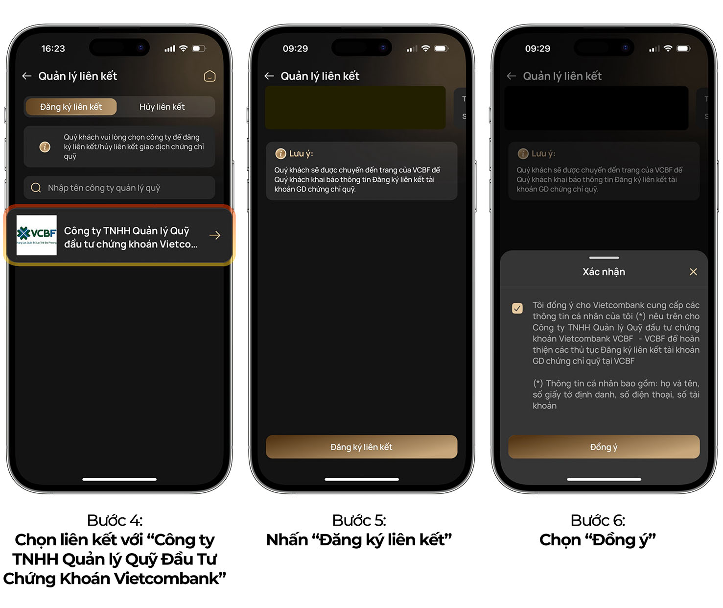 Bước 4: Chọn "Công ty TNHH Quản lý Quỹ Đầu tư Chứng khoán Vietcombank" (VCBF)
