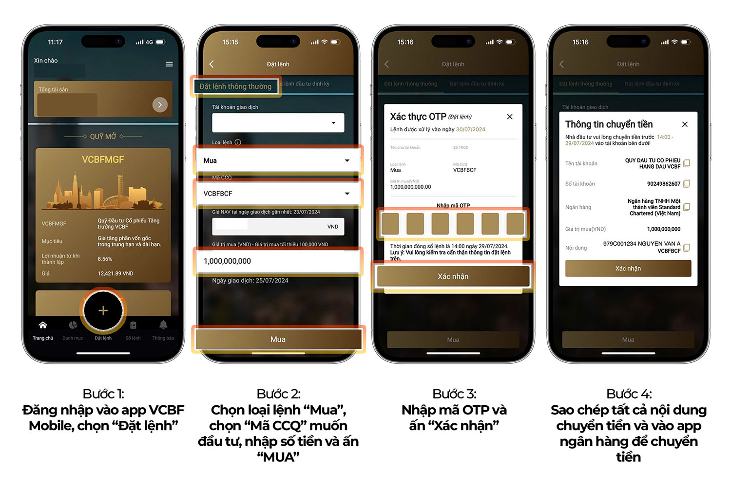 Bước 8: Nạp tiền + đặt lệnh mua CCQ